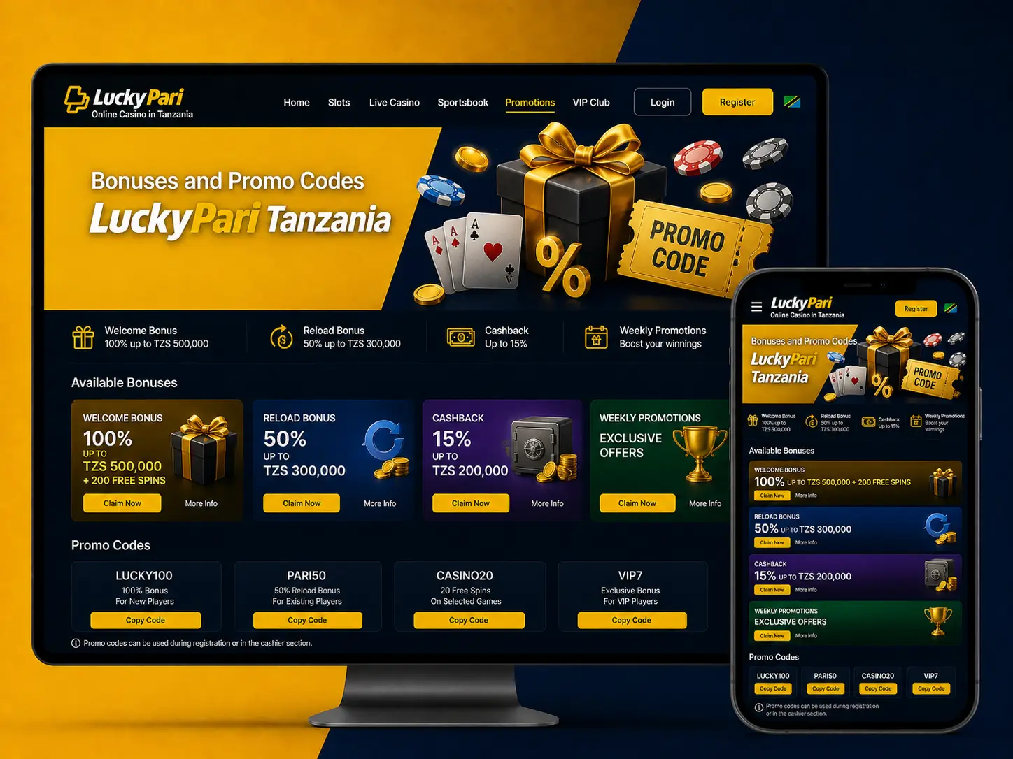 Bonuses and Promo Codes at LuckyPari Tanzania