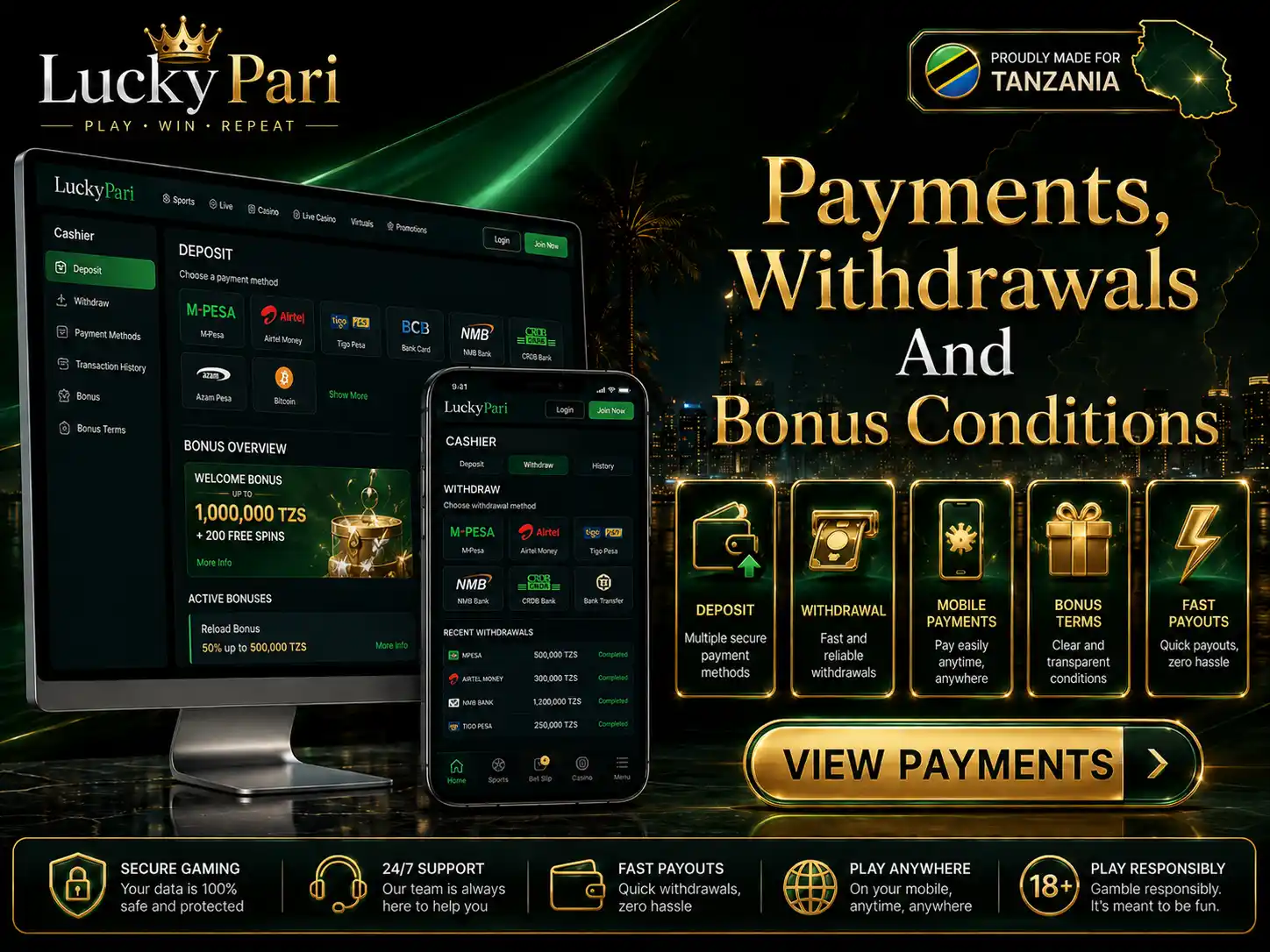 Payments, Withdrawals And Bonus Conditions